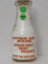 TRPP Milk Bottle Owen Bros Graffenburg Dairy Utica NY ONEIDA COUNTY EMB PYRO V#3