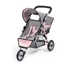 Poussette pour poupées Reig Jogger Jumeler Gris Rose roues x 3