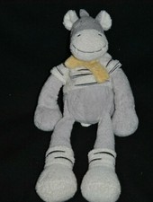 Peluche Doudou Zèbre Gris NICOTOY Cheval Pull + Chaussettes Echarpe Jaune 31 Cm 