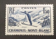 SORTI ALBUM TIMBRE 1937 CHAMONIX MONT BLANC SAUT A SKI 334 NEUF*