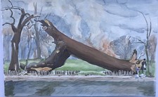 Tableau Peinture Aquarelle Originale Paysage après la Tempête XXème Siècle