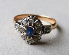 Bague ancienne sertie alliance en OR massif 18k + diamants + saphir gold ring