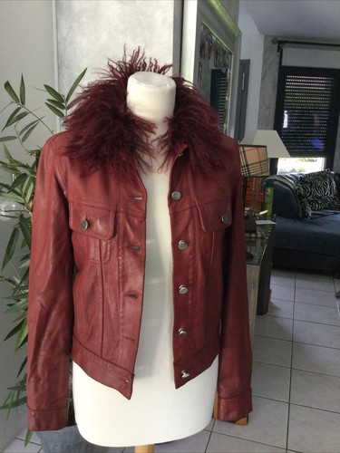 Blouson veste cuir rouge - veste,