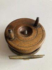 Rare Moulinet de pêche Ancien A tambour tournant en bois et laiton