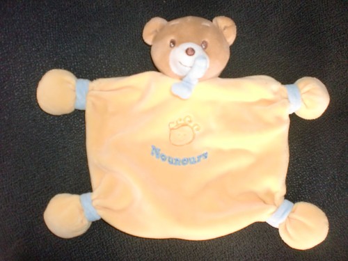 Doudou plat ours jaune - plat, bleu