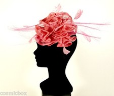 Chapeau de cérémonie pour femme serre tête 3 CHAPEAUX rose plumes mariage neuf
