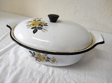 Ancien Faitout Marmite Casserole + couvercle en émail 28 x 22cm