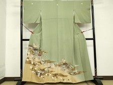 Kimono japonais luxueuse pièce colorée Tomesode broderie paysage texte mikoshi