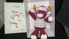 doudou peluche Rosalie la vache blanc bordeaux à carreaux LILLIPUTIENS