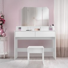 Coiffeuse avec miroir + 2 tiroirs et tabouret de maquillage blanc 100x40x140 cm