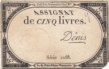 5 Livres - 10 Brumaire An II (31.10.1793) - Sign. Denis - Série 2258