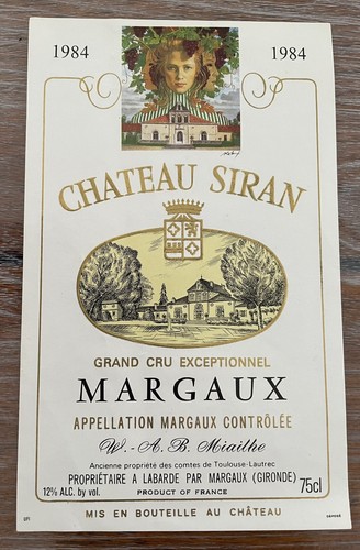étiquette château siran - siran, 1984