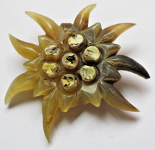 Grande Broche ancienne 1940-50's en galalithe Forme Edelweiss bijou vintage 5845