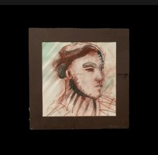 Tableau ancien pastel aquarelle portrait homme de profil à attribuer