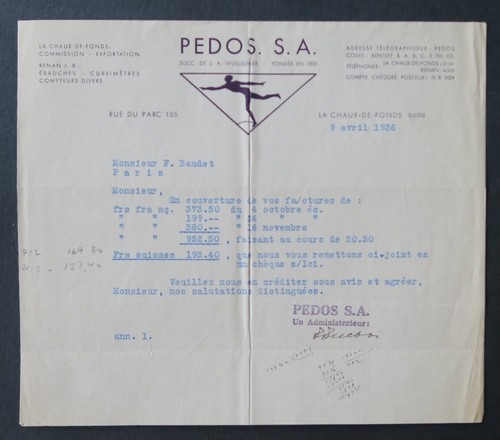 Facture suisse 1936 chaux - facture,