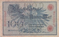 billet  ALLEMAGNE 100 mark berlin 7 fevrier  1908  circulé