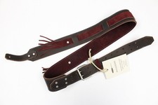 Awlgoods Hand Crafted Leather Guitar Strap Brown with Wine Stitching & Wine...