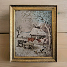 Tableau Rustique Hivernal Ferme Vaches Poules Vintage Charmant  Amélie Badoche