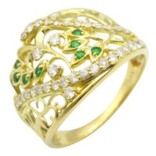BIJOUX Bague Diamant Emeraude 18KYG Or Jaune Vert Occasion Femme Taille US 7,5