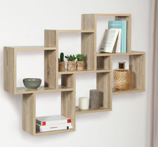 Étagère Murale Double Position – Bois effet hêtre, 98 × 16 × 83 cm, compartiment