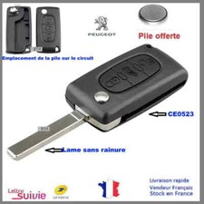 Coque Boitier CLE PLIP  Peugeot Partner EXPERT: CE0523 3 BTS Lame Sans rainure 
