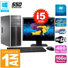 PC HP 8100 Tour Ecran 22" Core i5-650 RAM 16Go SSD 480Go Graveur DVD Wifi W7