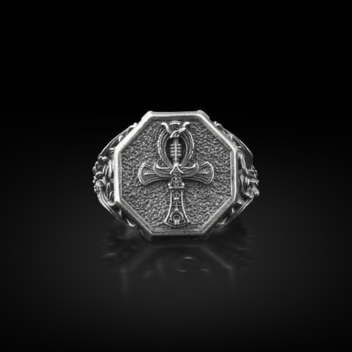 Bague chevalière ankh - chevalière,