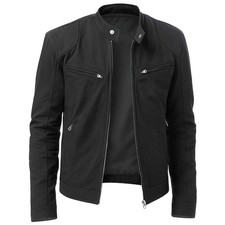 Veste Biker En Cuir Véritable Noire Slim Fit Vintage Pour Homme