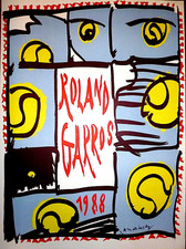 Pierre Alechinsky affiche originale 88 art abstrait Roland Garros Tennis cobra