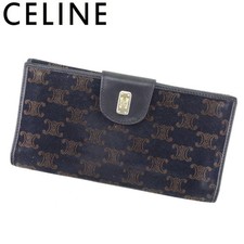 Portefeuille long CELINE Macadam avec crochet cuir daim marine vintage occasion