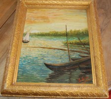 ANCIENNE PEINTURE SUR BOIS 1915 - Signé M.Gujon - Marine ---/A13/