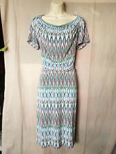 Superbe robe fluide MAYERLINE turquoise motif original multicolore taille 40