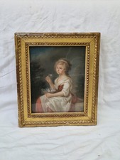 Tableau Ancien Pastel Portrait Jeune Femme Vetements Blanc XVIIIe Siècle
