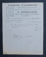 Facture 1913 BURNICHON Poëlerie Fumisterie Roanne Loire Cheminée fourneau