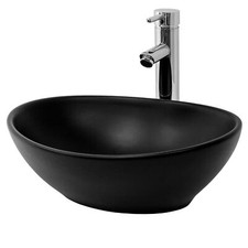 Lavabo vasque à poser évier lave-mains ovale noir en céramique 410x335x145 mm