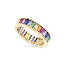 Dolly-Bijoux Alliance Rail Eternité Rainbow Diamant Cz Multicolor Plaqué Or 18K