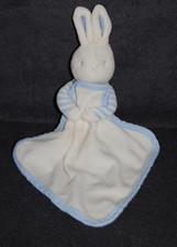 🍀Doudou Lapin Mouchoir Blanc  KLORANE Peluche Rayé Bleu