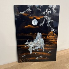 Tableau Laque Vietnamienne Décor Nacre  Paysan Buffle Enfants À La Flûte 35x25cm