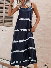 ROBE LONGUE NOIR BLANC AMPLE EVASE FLUIDE M 38 40 42 EXTENSIBLE CONFORTABLE