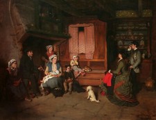 Charles CORBINEAU tableau Salon scène intérieur Bretagne Vendée famille paysans 