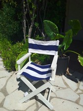  chaise enfant pliable bois blanc verni et  toile rayée: style metteur en scene 