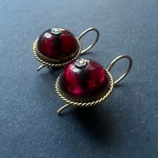 Victorian 18K gold garnet cabochon diamond earrings