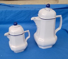 Cafetière + Pichet À Lait Porcelaine Seltmann Modèle Mirabell Liseré Bleu