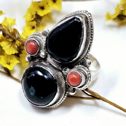 Bague vintage argent 925 onyx - argent,