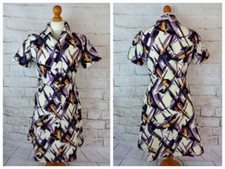 Robe de jour vintage violet orange rétro années 60 70 bouton devant blogueur mod 10 S