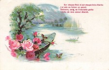 CP ILLUSTREE BELLES ROSES FLEURS DANS BARQUE RIVIERE - 27245