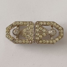 Ancienne boucle de ceinture Métal argenté et strass Art Déco