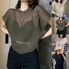 Haut femme style vintage ample manches courtes été couleur unie