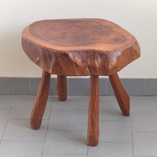 TABLE BASSE D'APPOINT BRUTALISTE 1970 EN CHENE 70S DLG JEAN TOURET MAROLLES