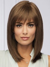 Perruque Synthétique Brun Châtain À Frange Cheveux Mi-Long Lisse Neuf Bonnet FR